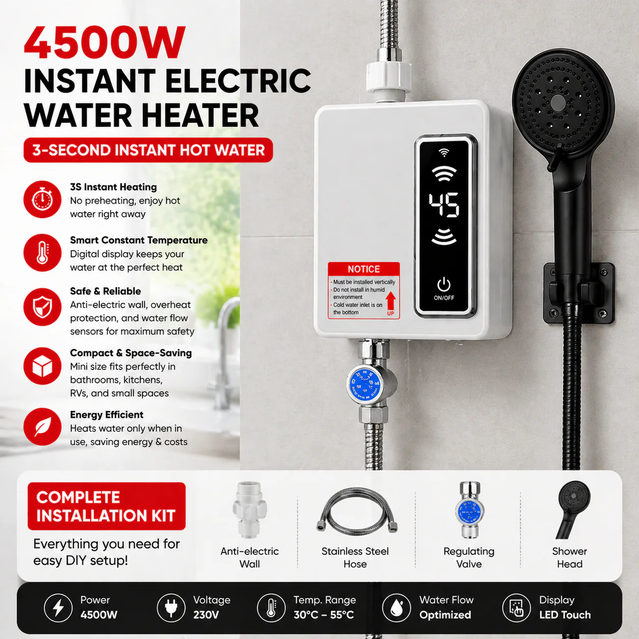 Instant Fast Heating Electric Water Heater For Home Bathroom Shower| Free Shipping & No Tax - Buy in Ghana | COD