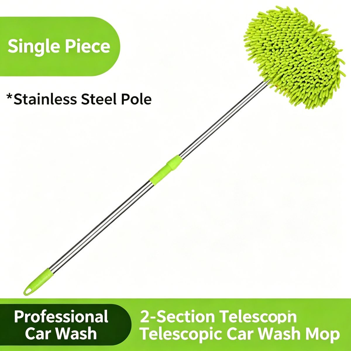 Green Car Wash Mop – Extendable Single-Head Chenille Mop (2-Section Handle) – Free Shipping & Tax-Free - view 3 | Ghana Appliances