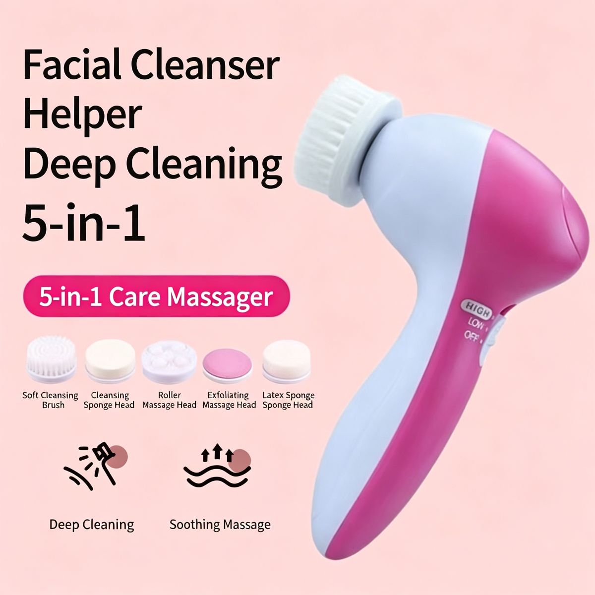 Pink 5-in-1 Facial Cleansing Device – Free Shipping & Tax-Free 3