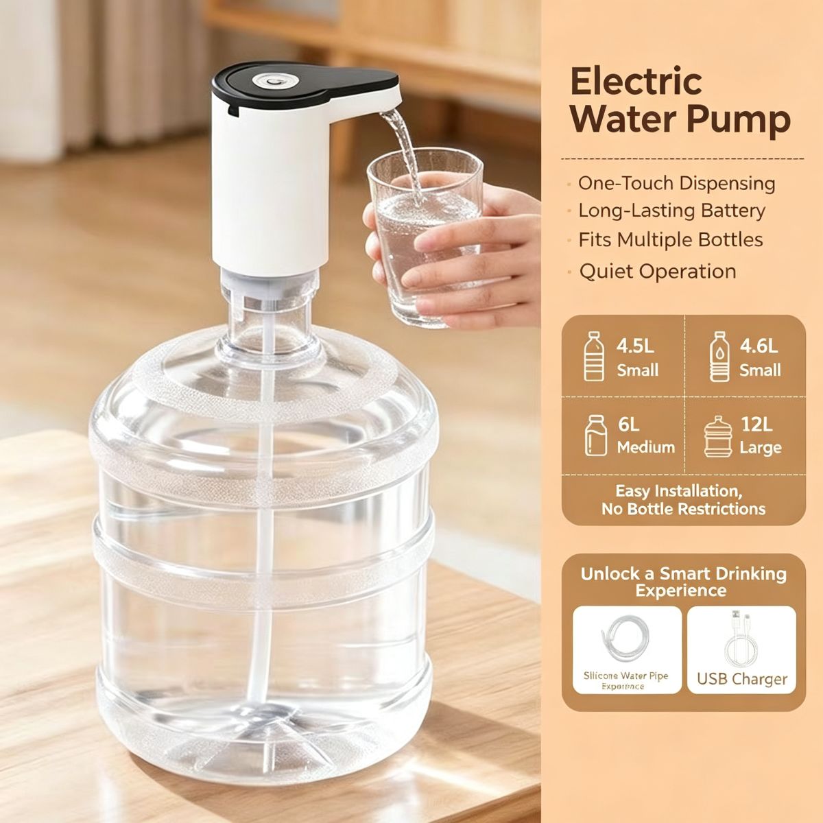 Black Electric Water Dispenser Pump for Bottled Water / Free Shipping & Tax-Free 4