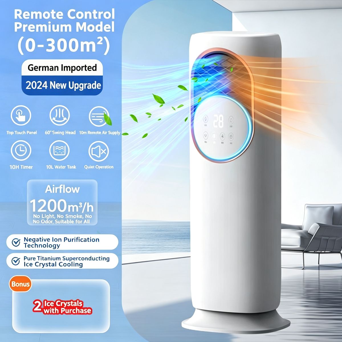 Mini Air Conditioner™ — 1200m³/h Portable Tower AC That Cools Your Entire Room in 3 Minutes | 10L Tank, UV Sterilization, Remote Control, No Installation Needed 3